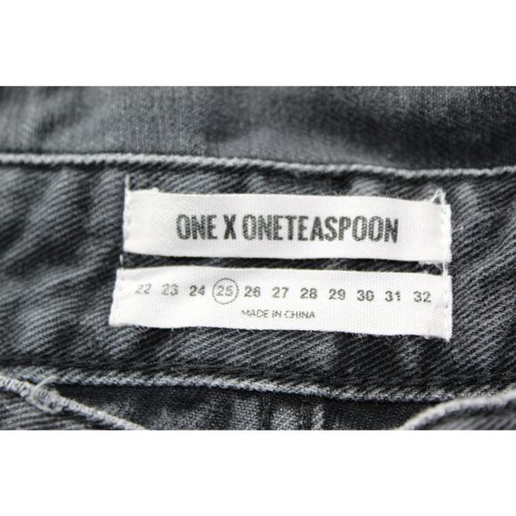 One X Oneteaspoon High Waist Cutoff Roll Cuff Shorts Black Cutout Waist Size 25 - Picture 3 of 12